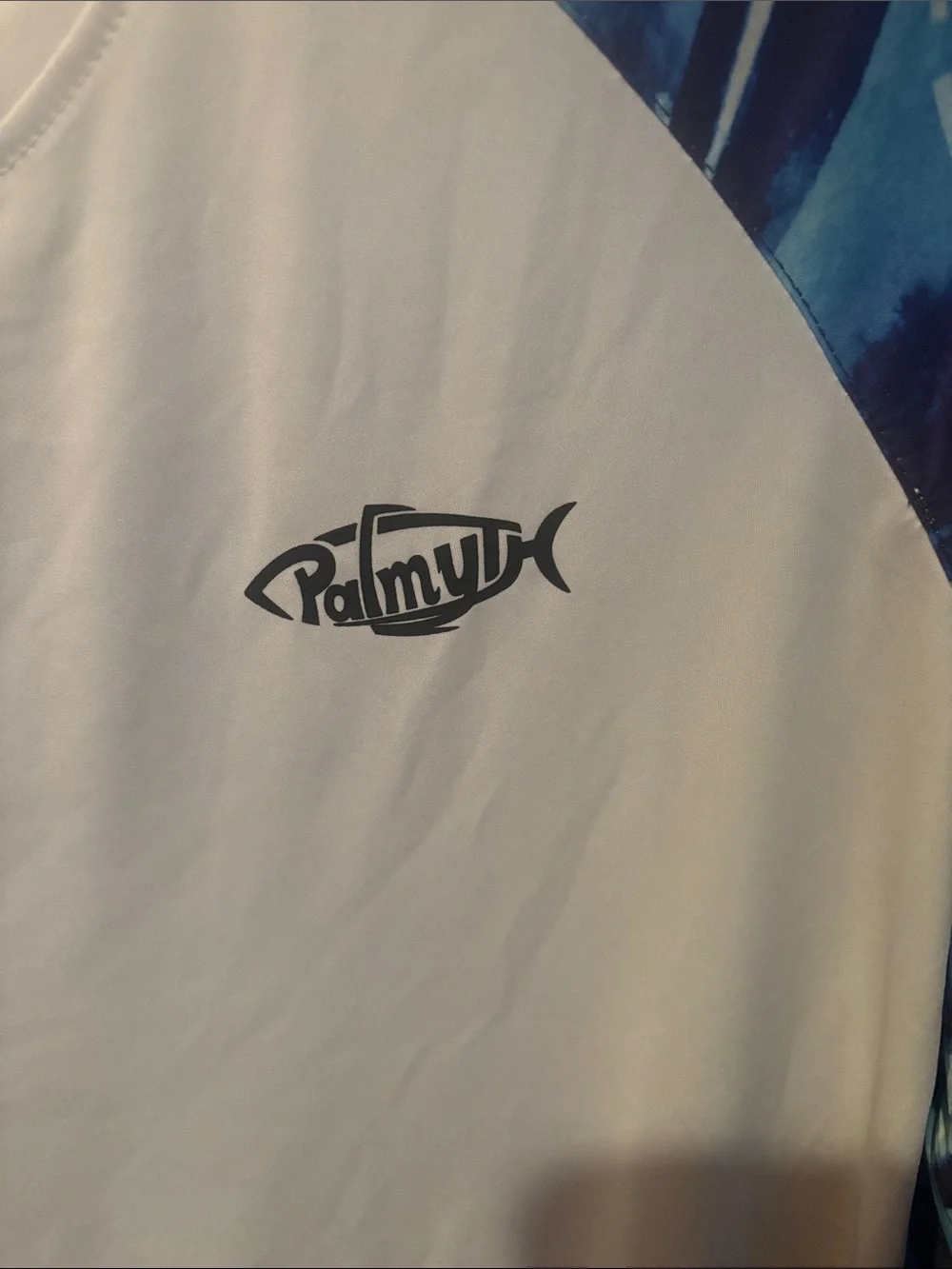 Men’s White Rash Guard with Blue Patterned Sleeves
